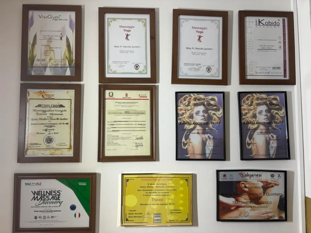 Certificazioni professionali di estetica olistica e terapie della professionista Ananda.