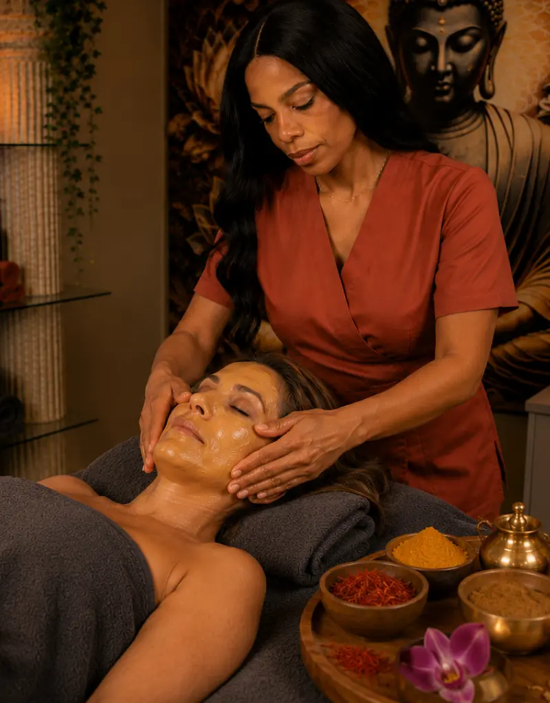 Trattamenti viso ayurvedici con zafferano per una pelle luminosa, nutrita e rilassata.